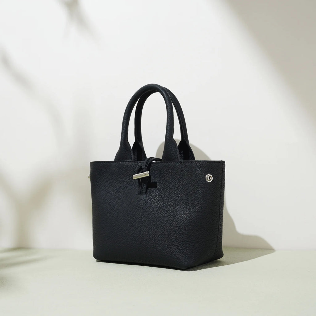 Women's Light Luxury Mini Bucket Bag - Soft Genuine Leather Top Handle Shoulder Handbag