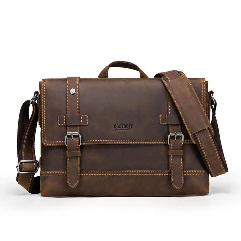 P045 - Vintage Crazy Horse Leather Laptop Bag - Men's Messenger Satchel