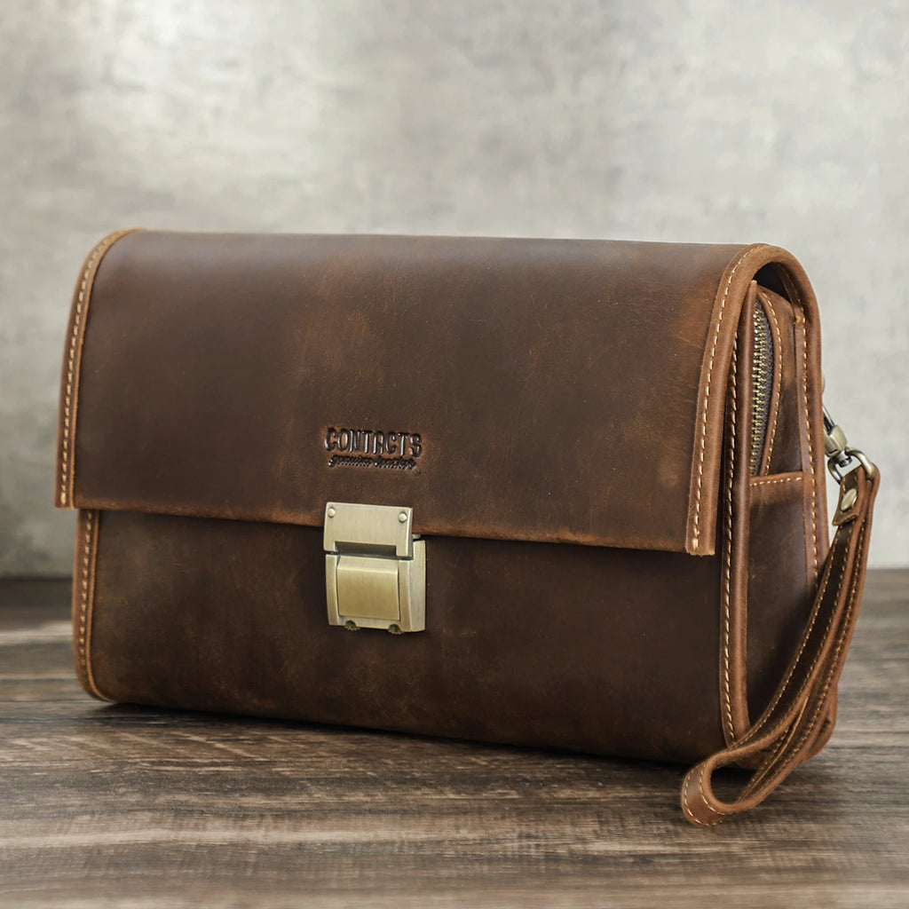 P046 - Premium Genuine Leather Clutch Wallet for Men - Double Zipper Large Capacity Organizer