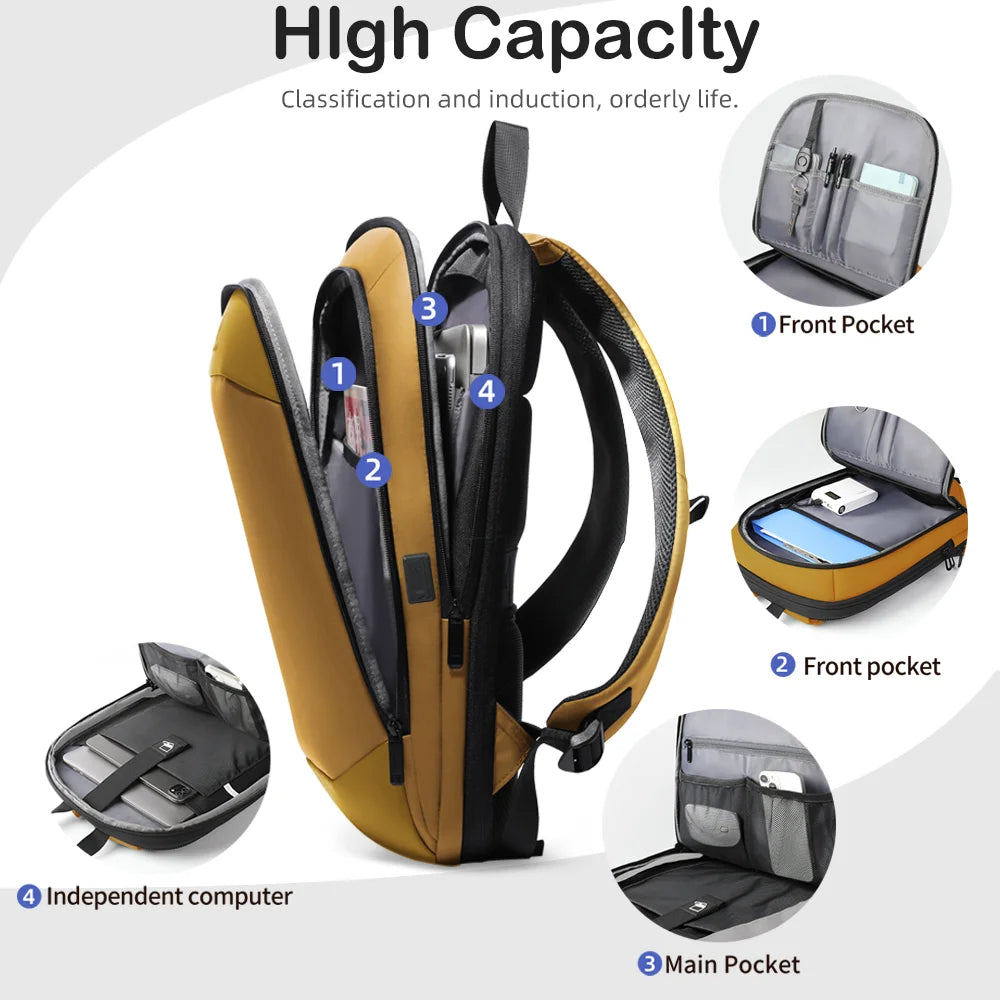 Slim Business Backpack - Waterproof 17" Laptop Bag with USB Port - Black