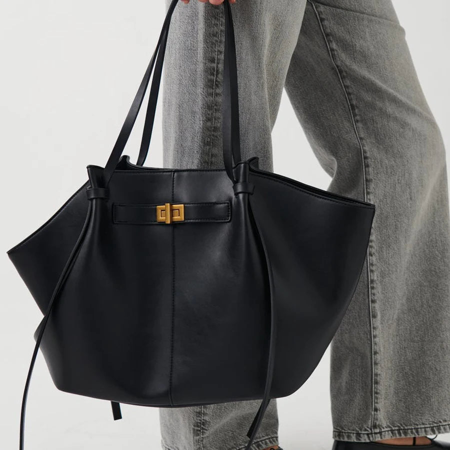 P097 - Women's Trapeze Shoulder Bag - Designer Lock Handbag