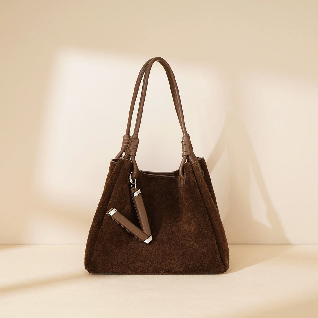 P064 - Women's Suede Basket Tote Bag - Frosted Leather Crossbody | Carry-Work