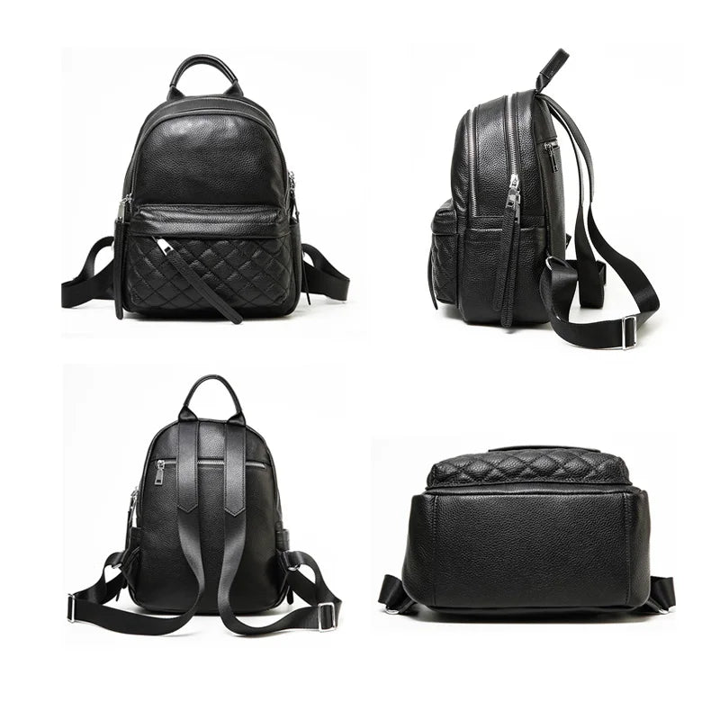 Women's Genuine Leather Diamond Quilted Backpack - Large Capacity Fashion Shoulder Bag for Commuting & Travel