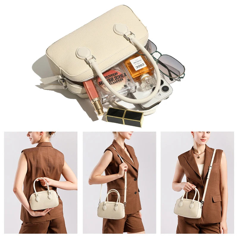 P124 - Women's Mini Genuine Leather Pillow Bag | Boston Crossbody Shoulder Handbag