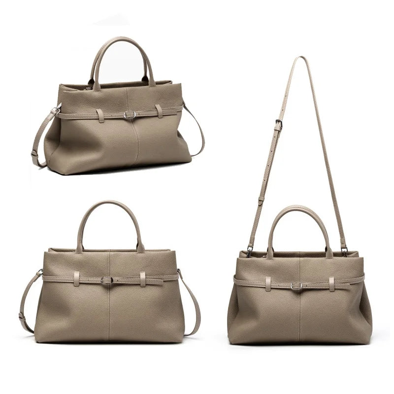 Leather Tote Bag - Front, Side and Crossbody Strap View - Carry-Work - P113