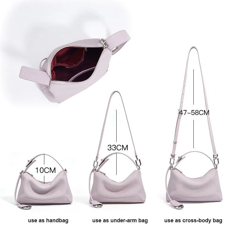 Women's Korean Style Genuine Leather Pillow Bag - Minimalist Top Handle Crossbody Handbag