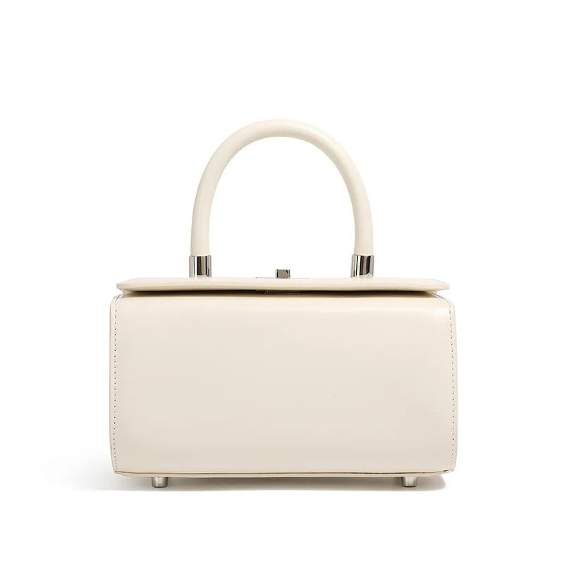 Women's Leather Clutch Bag Beige White - Shell Box Bag | Carry-Work
