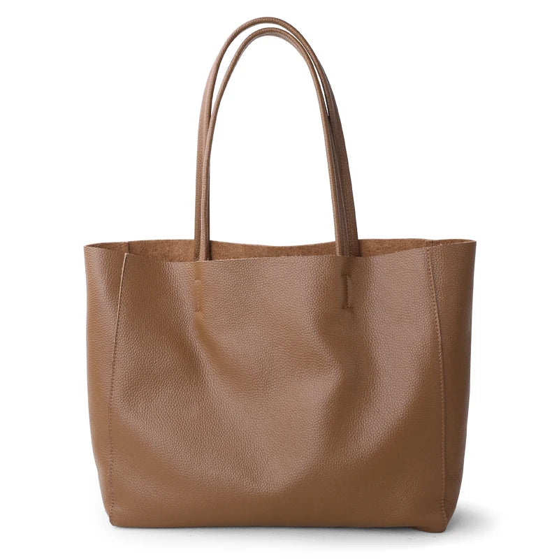 Genuine Leather Tote Bag - Women's Luxury Shoulder Shopping Bag