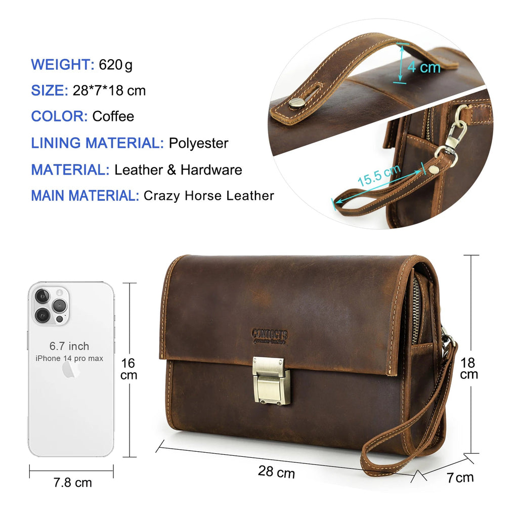 P046 - Premium Genuine Leather Clutch Wallet for Men - Double Zipper Large Capacity Organizer