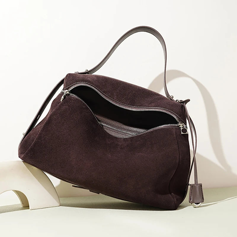 Suede Boston Bag - Side Profile Structured Silhouette | Carry-Work