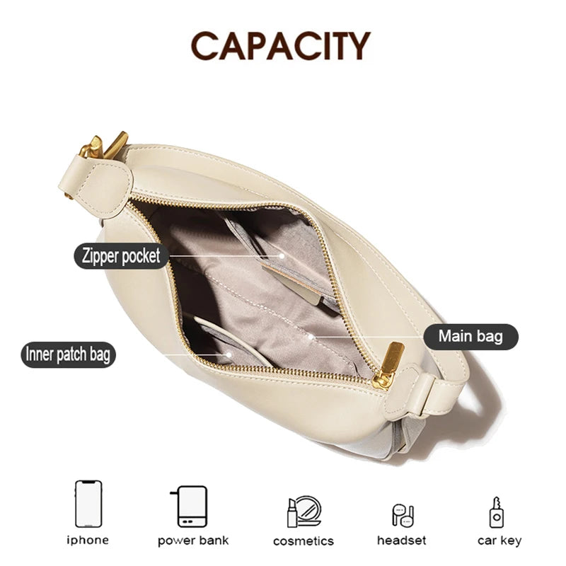 Women's Classic Underarm Bag - Split Leather Shoulder Crossbody Commuter Handbag