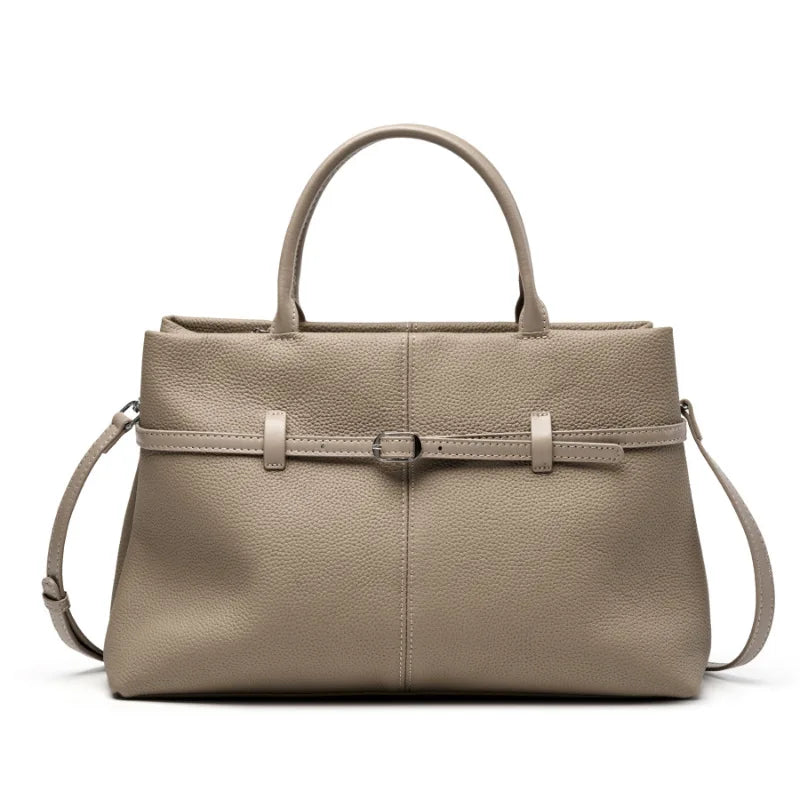 Leather Shoulder Handbag - Grey - Carry-Work - P113