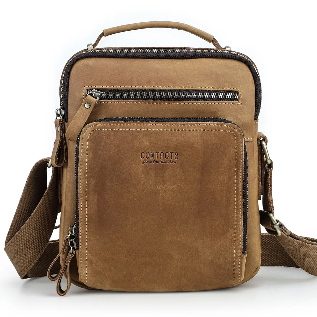 P047 - Vintage Crazy Horse Leather Messenger Bag - Men's Crossbody Shoulder Bag with Sling Strap