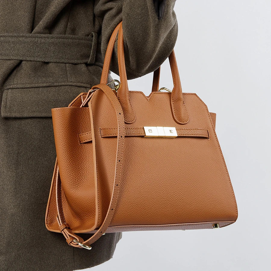 Women's Luxury Genuine Leather Handbag - Large Capacity Designer Shoulder Tote for Office & Commuting