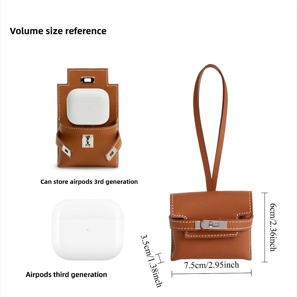 Premium Leather AirPods Case - Handmade Luxury Earphone Holder with Keychain Charm