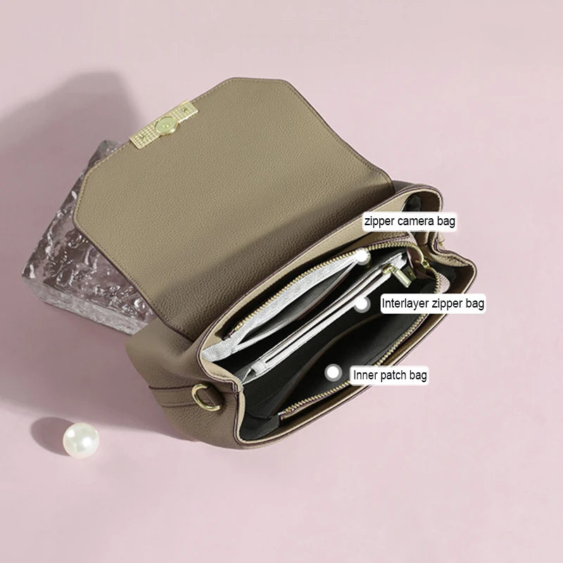 Women's Genuine Leather Square Messenger Bag - Multifunctional Commute Shoulder Handbag