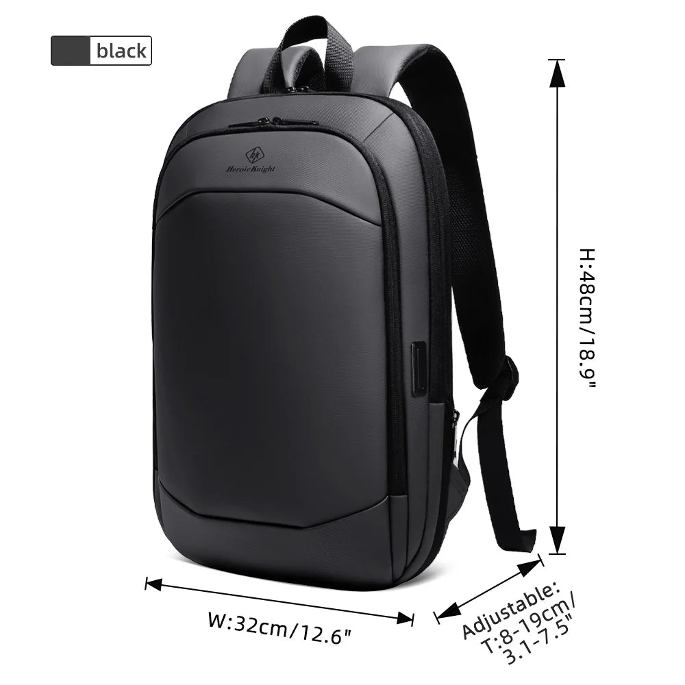 Slim Business Backpack - Waterproof 17" Laptop Bag with USB Port - Black