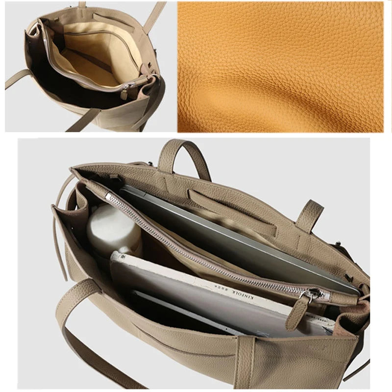 P070 - Women's Leather Laptop Tote Bag - Minimalist Commuter Handbag | Carry-Work
