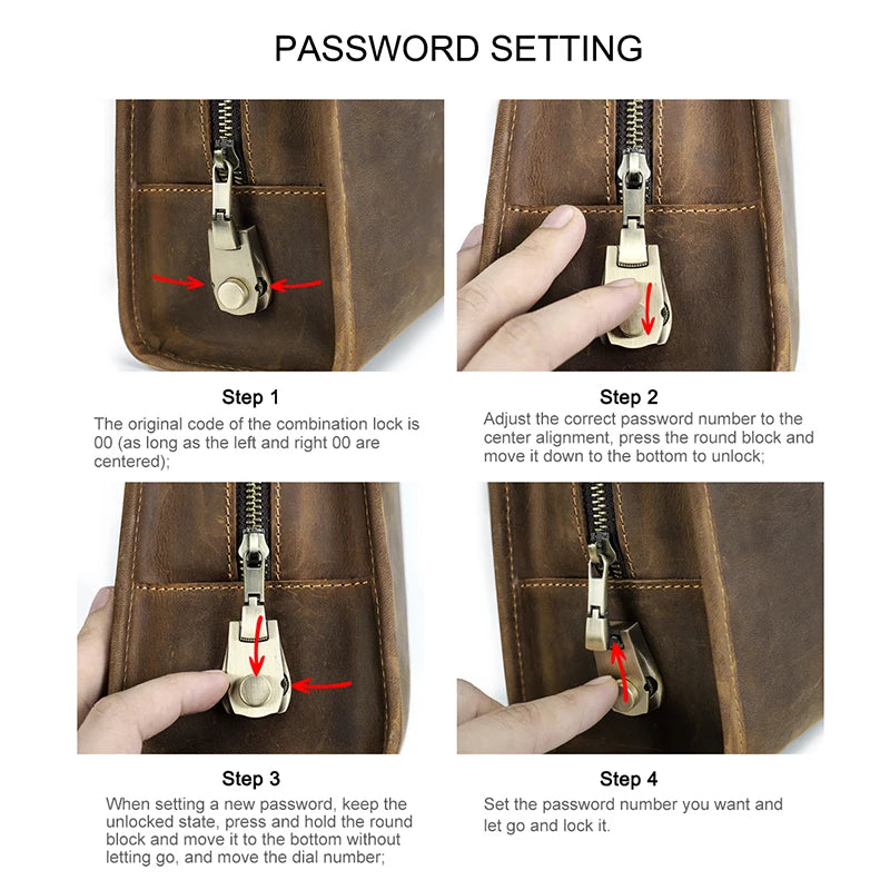 Men's Genuine Leather Briefcase with Password Lock - 14 Inch Laptop Bag Business Messenger