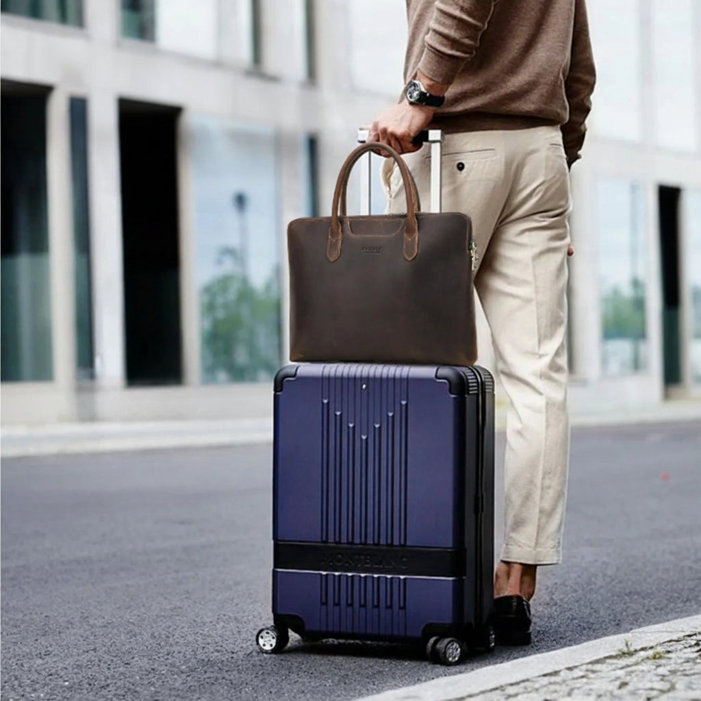 Premium Genuine Leather Business Briefcase - Men's Laptop Tote Bag for 14.2" MacBook