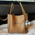 Women's Genuine Leather Patchwork Bucket Bag - Fashion Shoulder Messenger Handbag