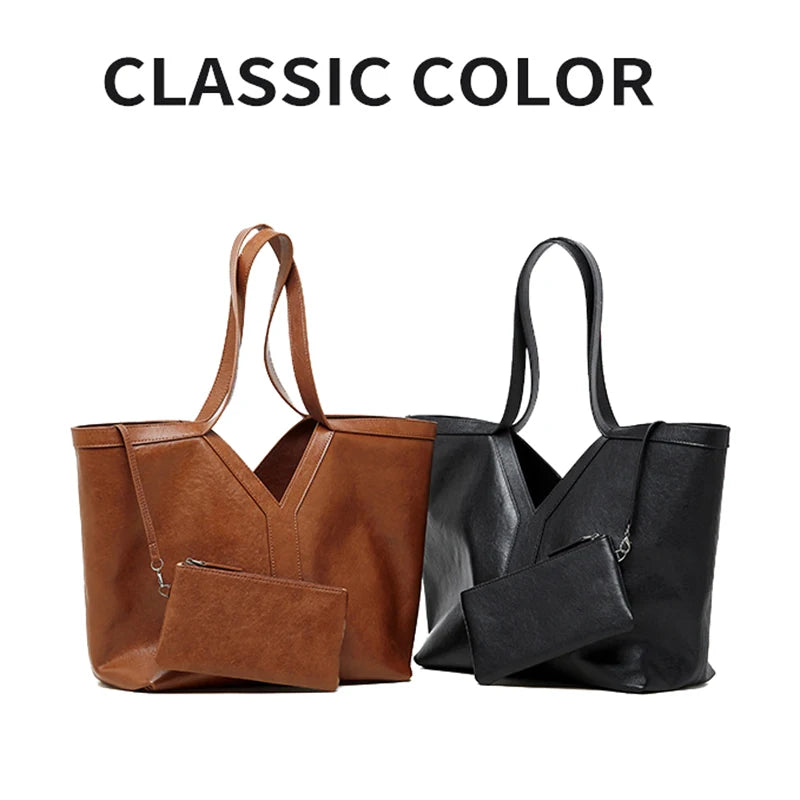 Women's Large Capacity Genuine Tanned Leather Tote Bag - Korean Style Underarm Shoulder Handbag