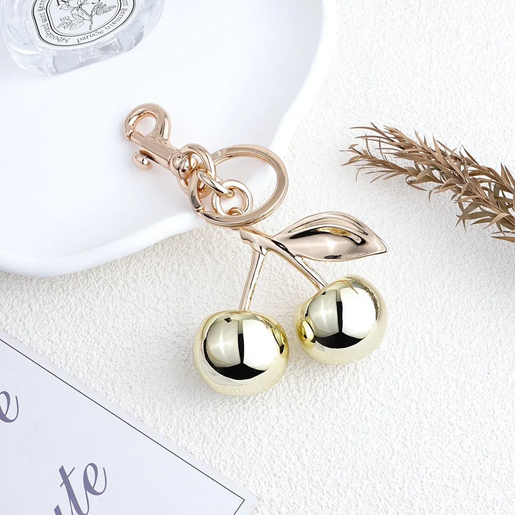 Golden Crystal Cherry Pendant - Luxury Handbag Keychain Charm