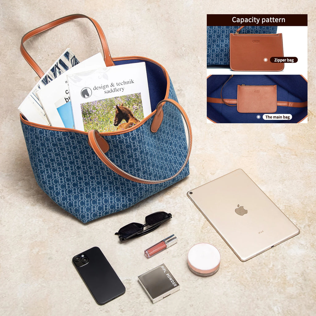 Women's Large Tote Bag - Mother & Child Double-Sided Handbag