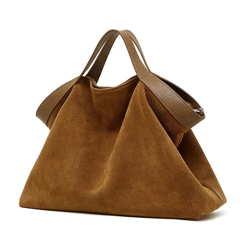 Women's Vintage Suede Tote Bag - Brown - Carry-Work - P114