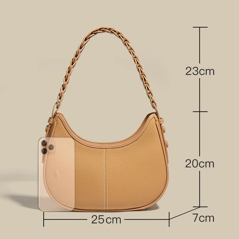 P108 - Women's Genuine Leather Half Moon Bag - Underarm Crossbody Shoulder Handbag
