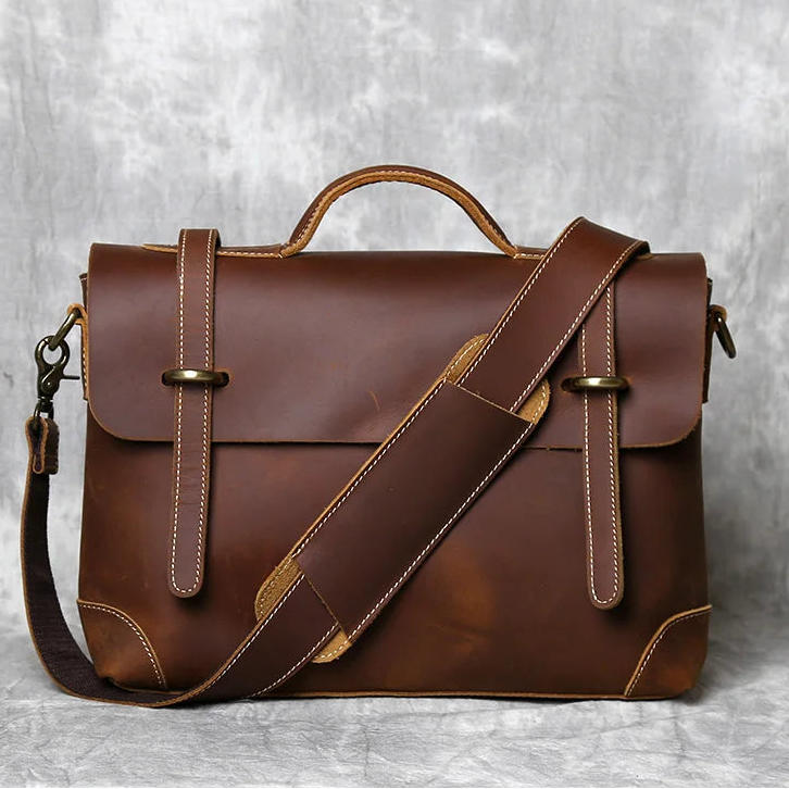 Vintage Leather Satchel - Premium Cowhide Messenger Bag for Men