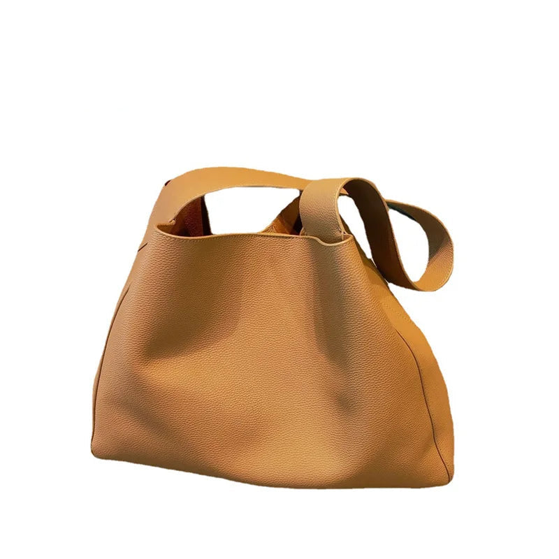 Premium Split Leather Shoulder Bag - Large Capacity Women's Tote with Removable Inner Purse