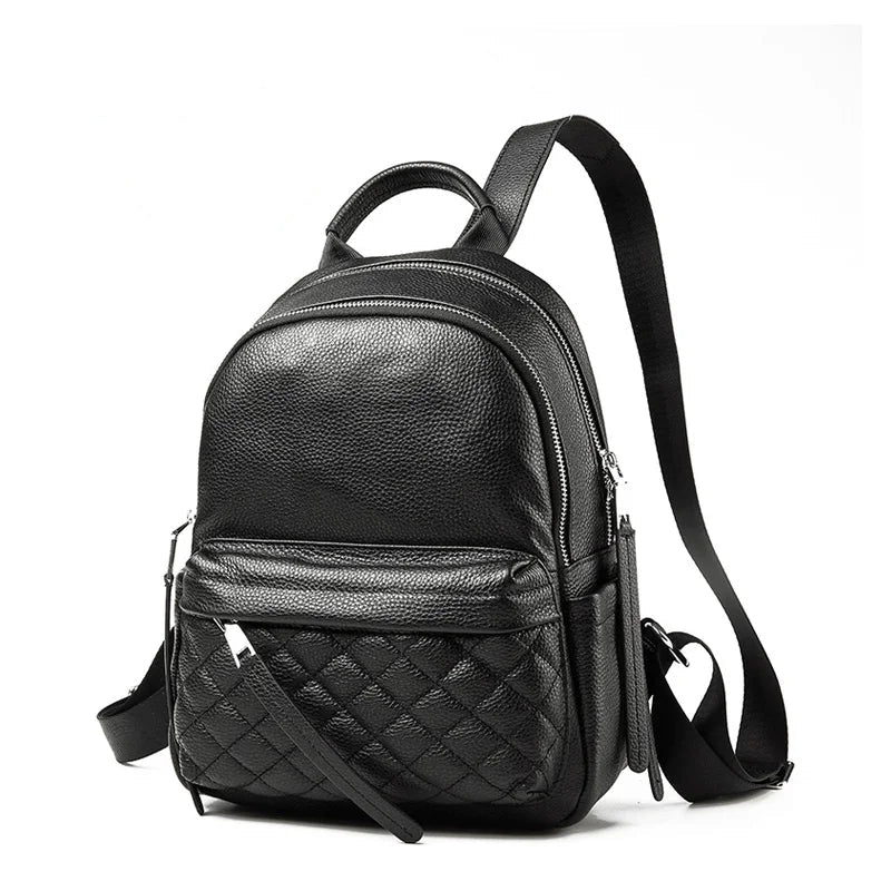 Women's Genuine Leather Diamond Quilted Backpack - Large Capacity Fashion Shoulder Bag for Commuting & Travel