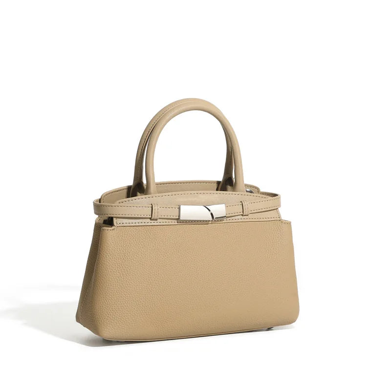 Women's genuine leather crossbody bag in elephant grey — minimalist shoulder bag