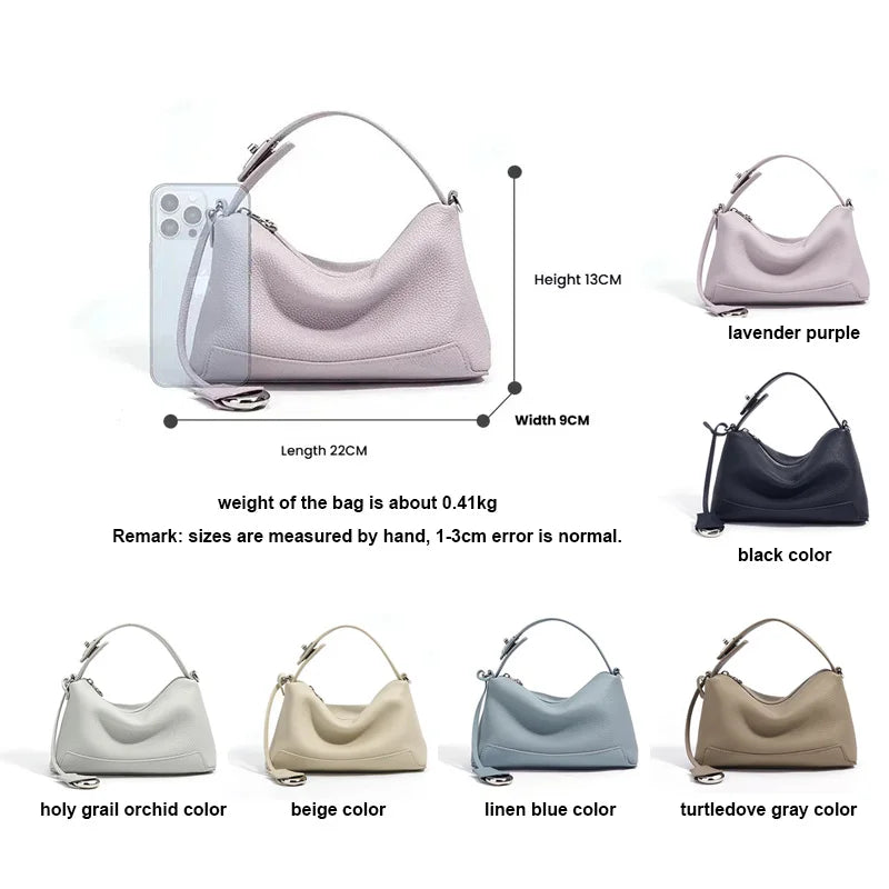 Women's Korean Style Genuine Leather Pillow Bag - Minimalist Top Handle Crossbody Handbag