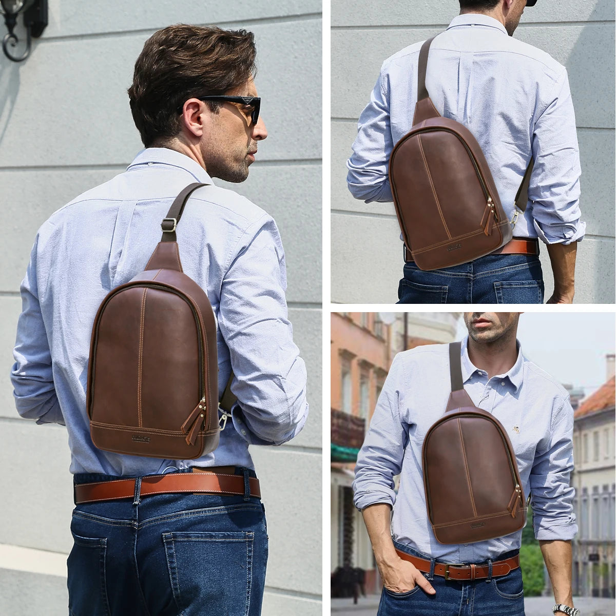 Genuine Leather Men's Chest Bag - Crossbody Shoulder Sling Bag for 13.3" Laptop