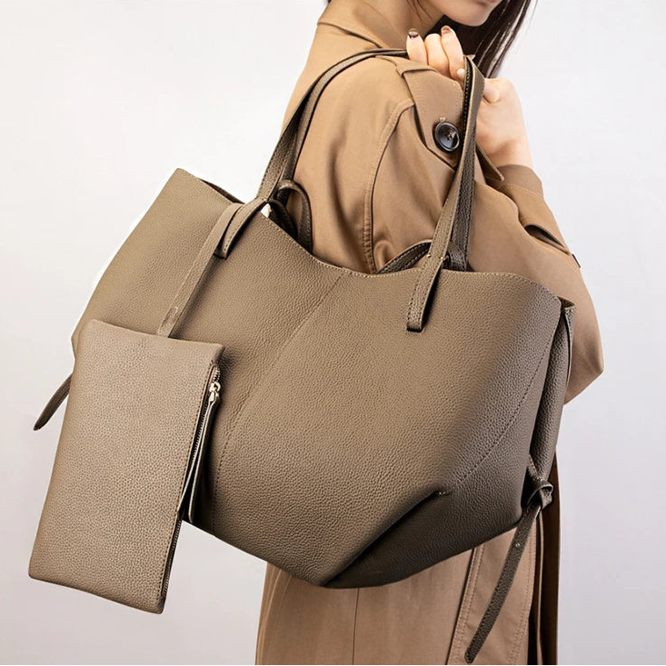 Women's Top Grain Leather Spacious Tote Bag - Minimalist Convertible Market Shopping Handbag