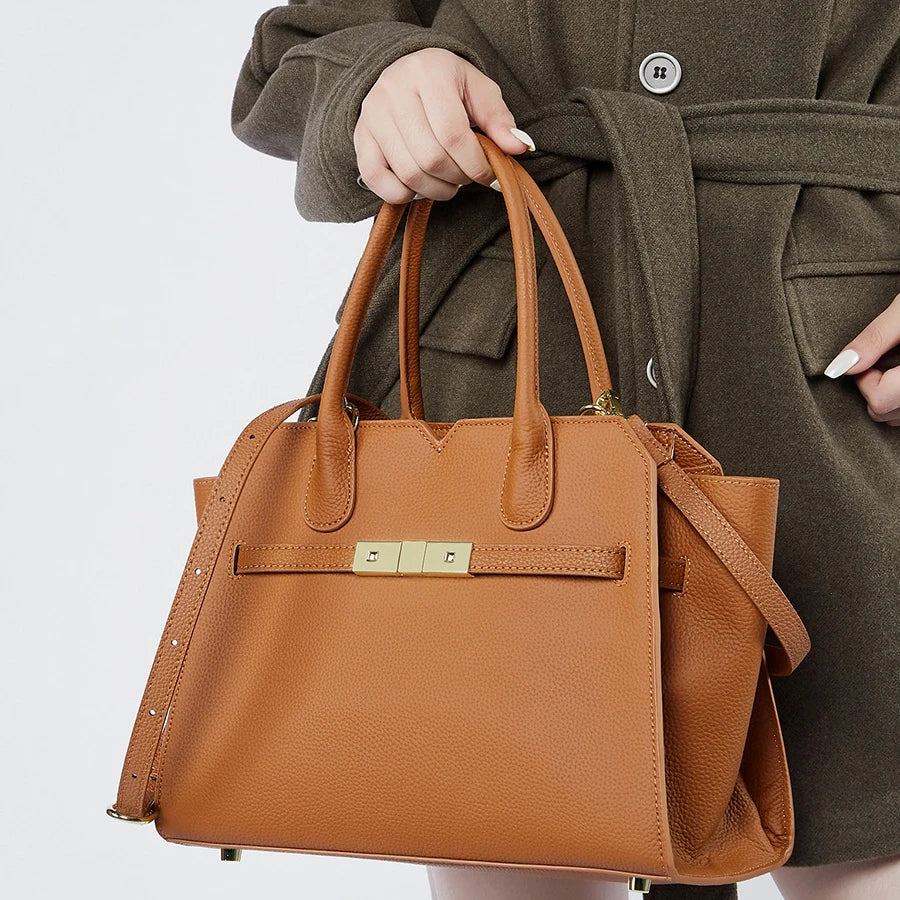 Women's Luxury Genuine Leather Handbag - Large Capacity Designer Shoulder Tote for Office & Commuting