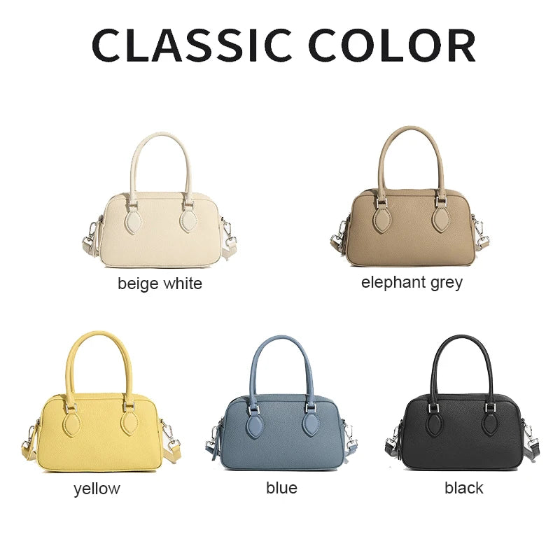 Women's mini genuine leather pillow bag — available in 5 colors: yellow, elephant grey, blue, black, beige white