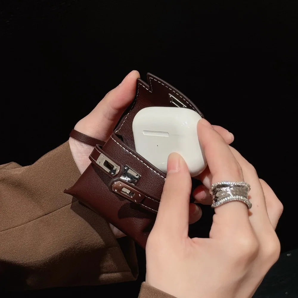 Premium Leather AirPods Case - Handmade Luxury Earphone Holder with Keychain Charm