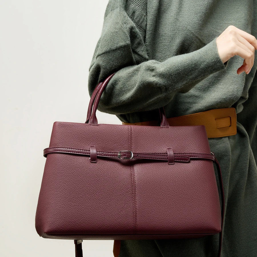 Leather Shoulder Handbag - Red - Carry-Work - P113