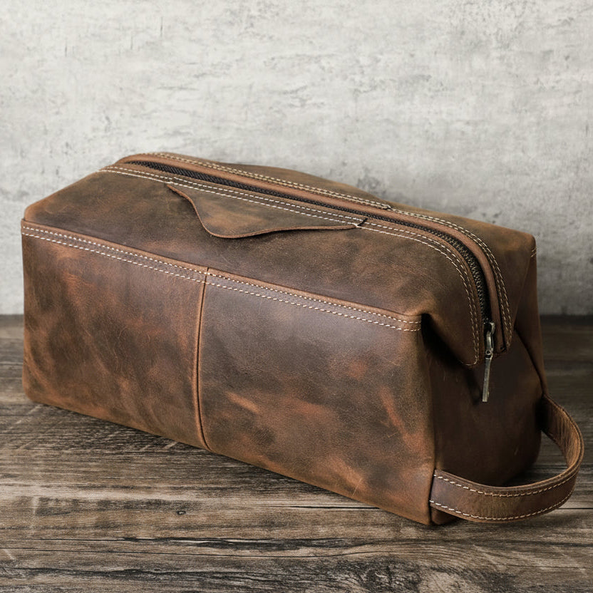 Premium Genuine Leather Clutch Bag for Men - Large Capacity Travel Organizer & Cosmetic Tote