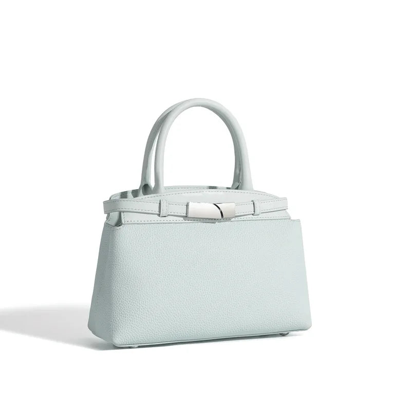 Women's genuine leather crossbody bag in blue — compact structured shoulder bag