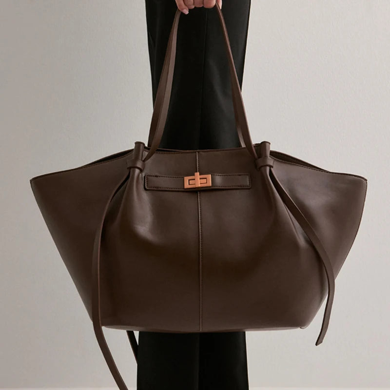 P097 - Women's Trapeze Shoulder Bag - Designer Lock Handbag