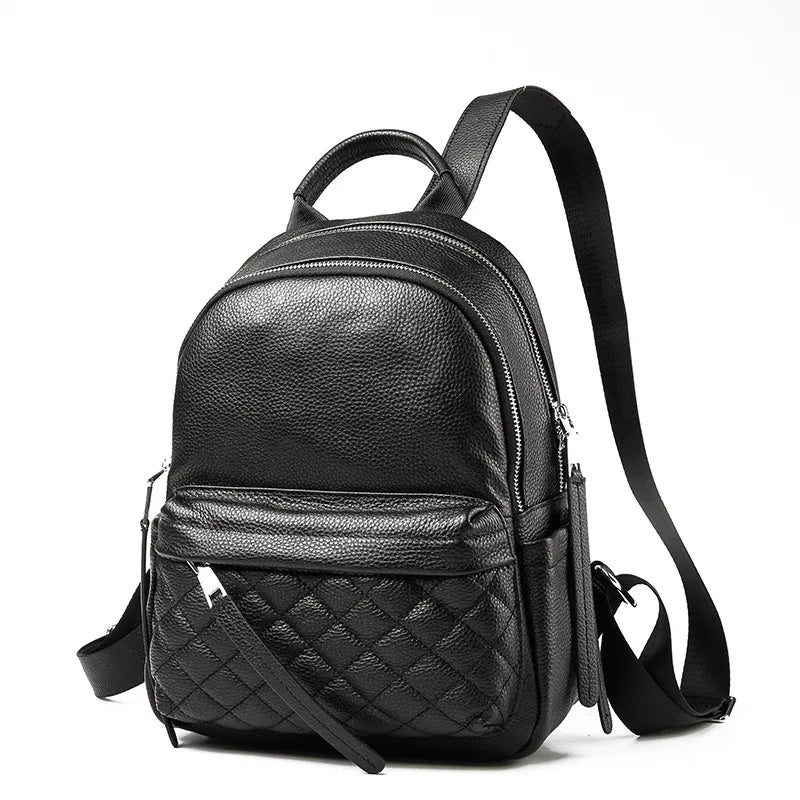 Women's Genuine Leather Diamond Quilted Backpack - Large Capacity Fashion Shoulder Bag for Commuting & Travel