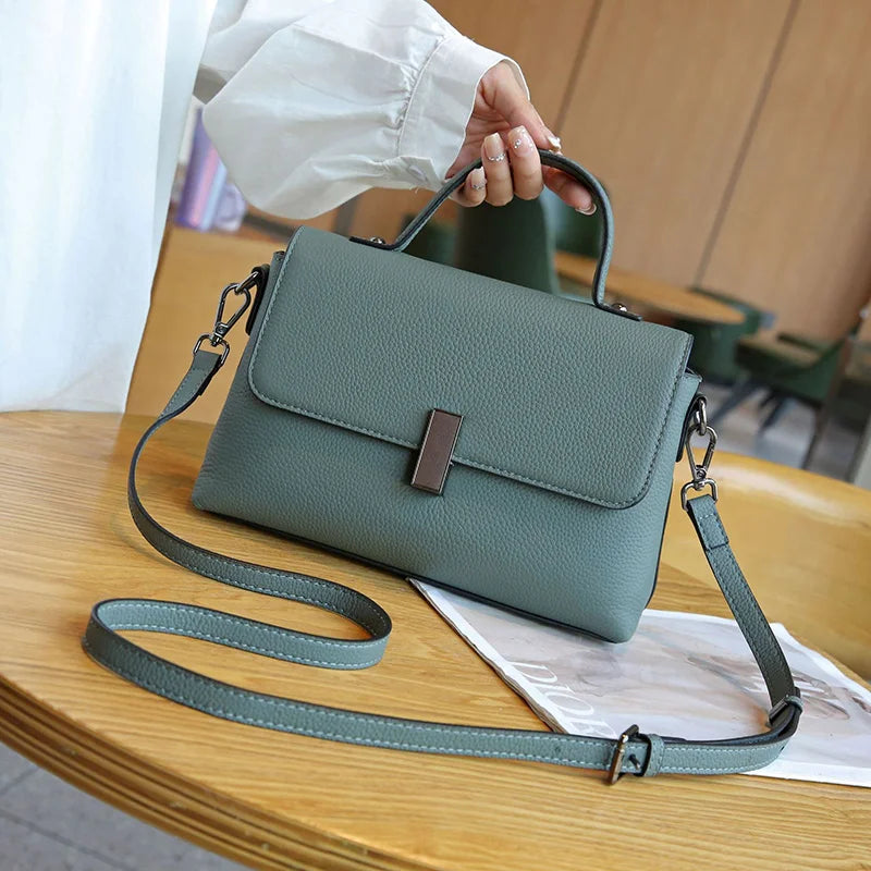 Women's Genuine Leather Square Shoulder Bag - Versatile Crossbody Messenger Commute Handbag