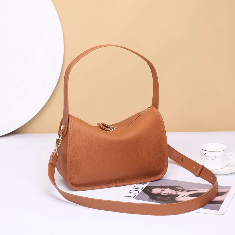 Women's Genuine Leather Boston Bag - Versatile Underarm Shoulder Messenger Handbag