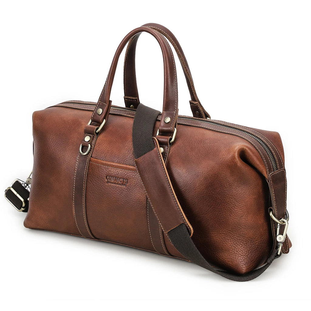Men's Genuine Leather Travel Tote Bag - Luxury Designer Crossbody Luggage Organizer with Laptop Compartment