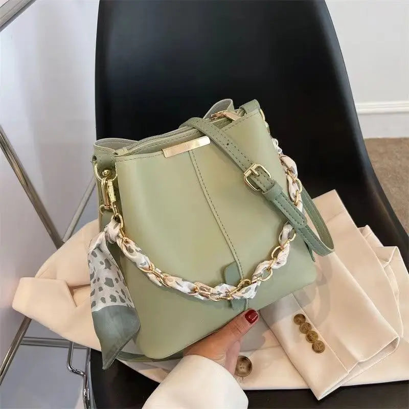 P105 - Women's PU Round Bucket Bag - Soft Crossbody Shoulder Handbag