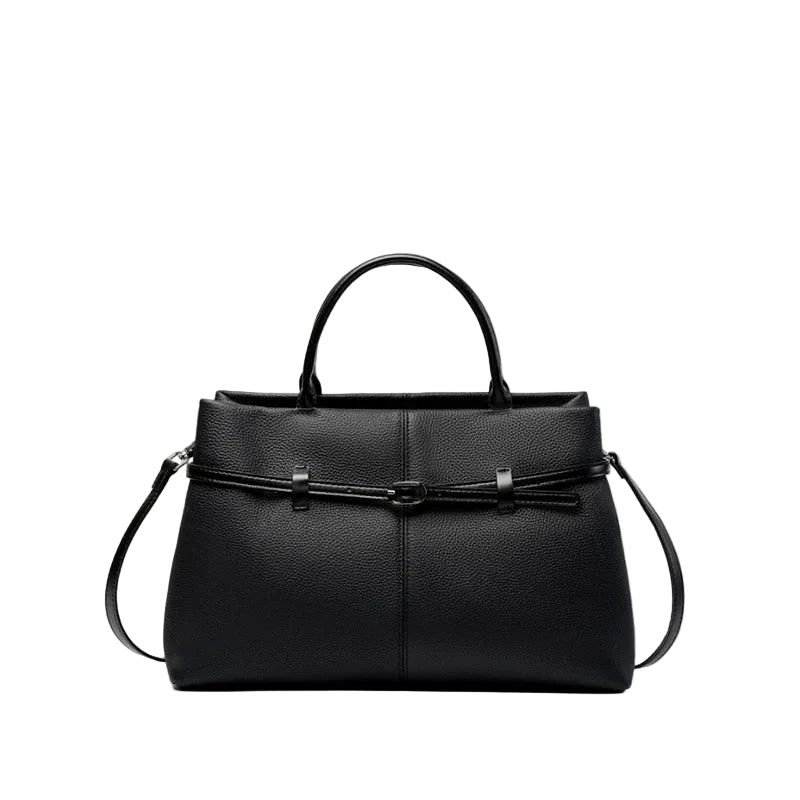 Women's Genuine Leather Office Tote Bag - Black - Carry-Work - P113